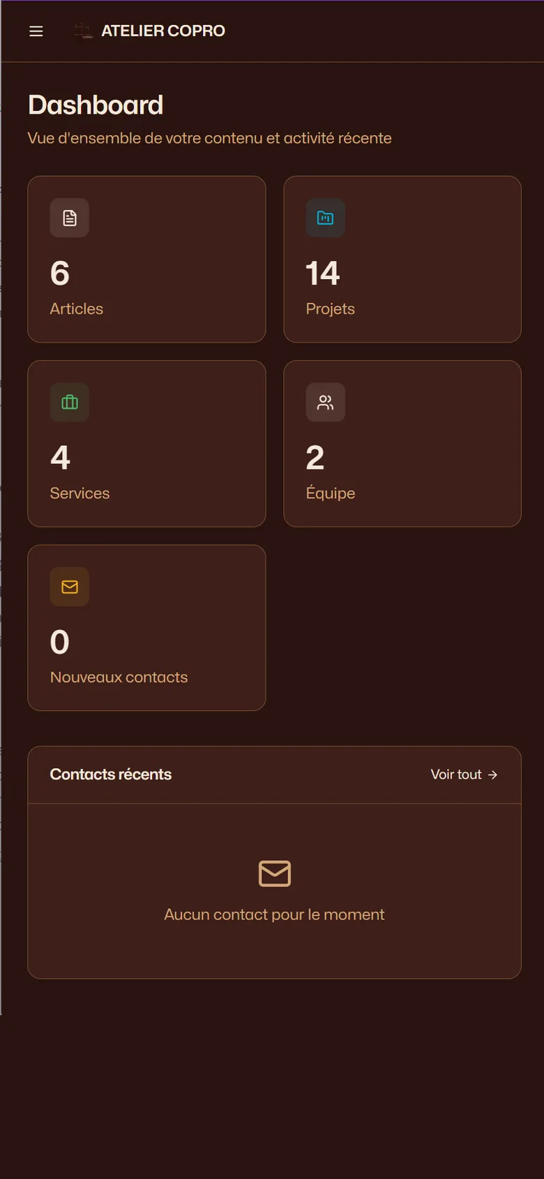 Back-office Awilix sur mobile — Atelier Copro