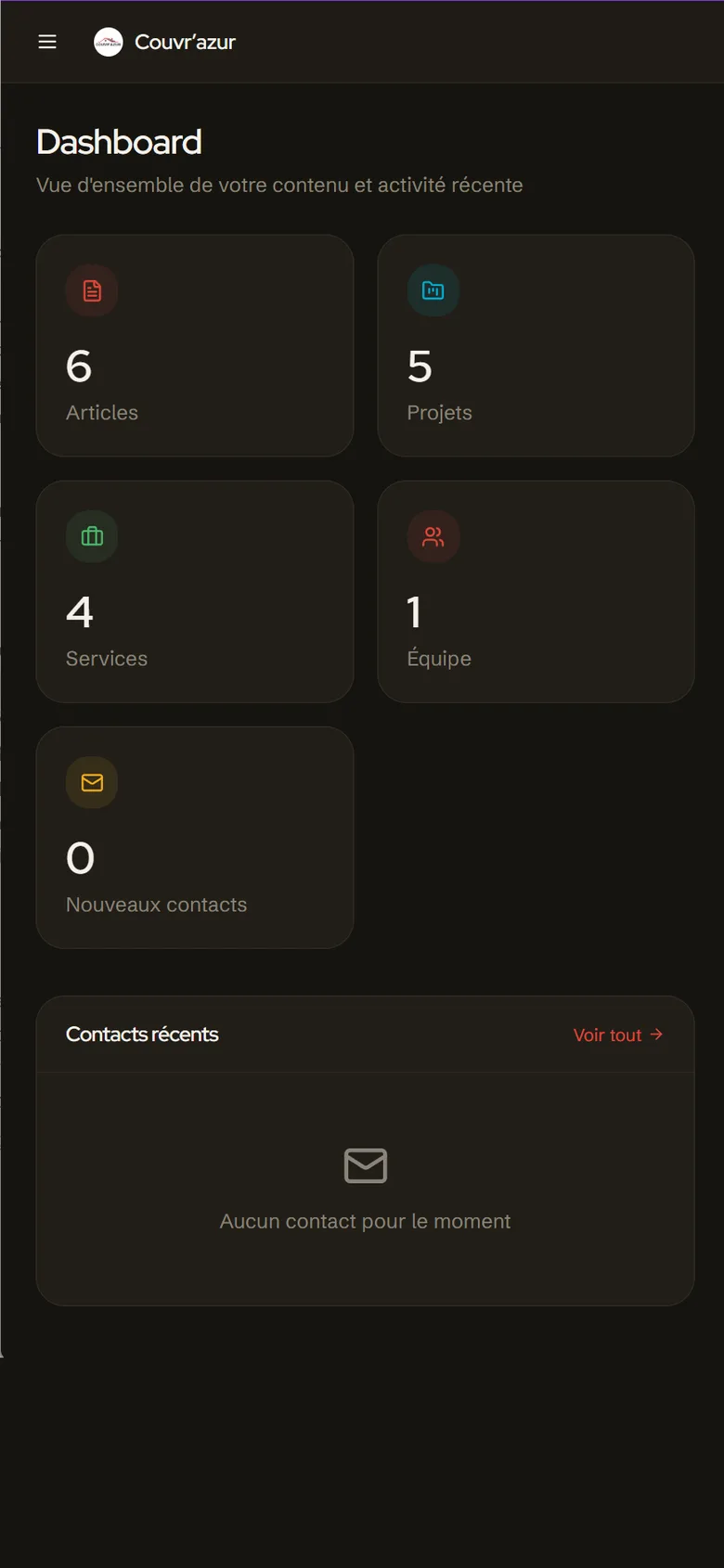 Back-office Awilix sur mobile — Couvr'Azur