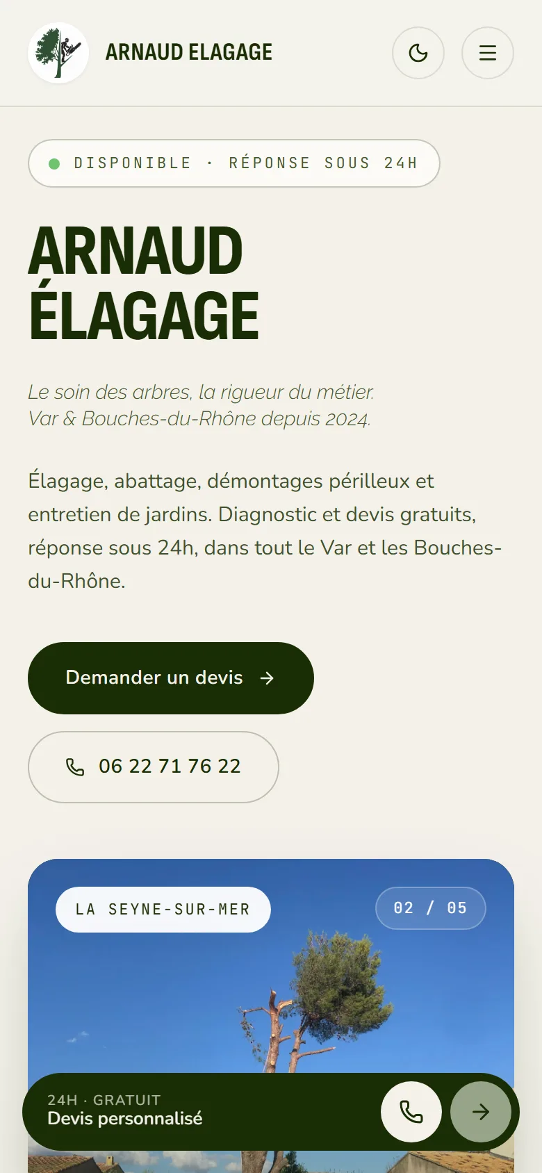 Arnaud Élagage — vitrine mobile